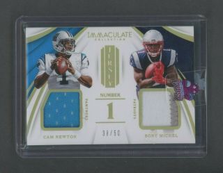 2018 Immaculate Jersey Number Cam Newton Sony Michel Jersey Patch 38/50
