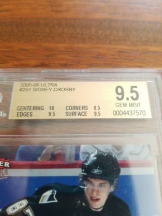 2005/06 Fleer Ultra 251 Sidney Crosby Rookie Card RC BGS 9.  5 Gem 10 center 3