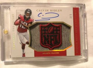 2018 National Treasures Calvin Ridley Hats Off Auto /3 Nfl Shield Rookie
