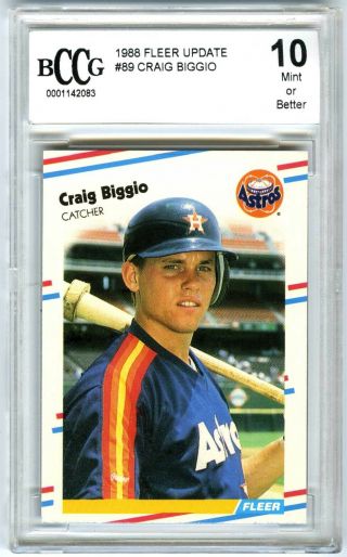 Craig Biggio 1988 Fleer Update Bccg - 10,  Beckett Graded Rookie Rc Card 89