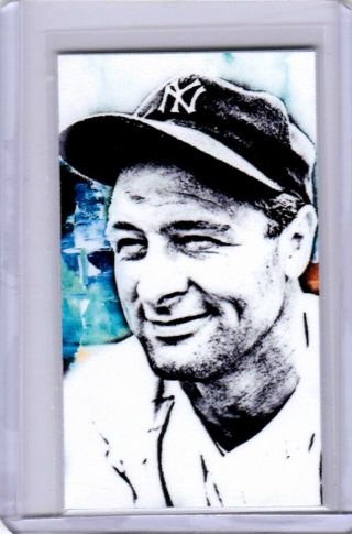 2019 Lou Gehrig York Yankees Baseball 1/1 Aceo Mini Sketch Print Card By:q