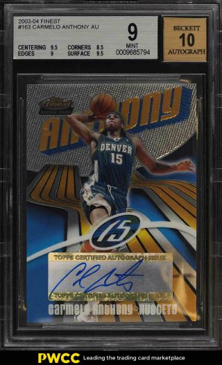 2003 Finest Basketball Carmelo Anthony Rookie Rc Auto /999 163 Bgs 9 Mt (pwcc)