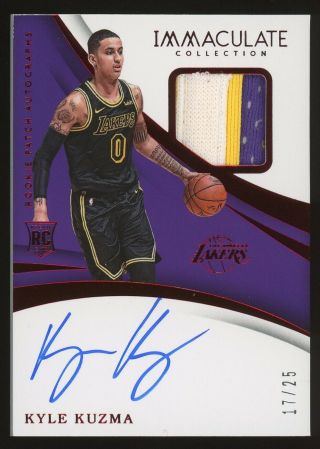 2017 - 18 Immacualte Red Kyle Kuzma Lakers Rpa Rc 3 - Color Patch Auto 17/25