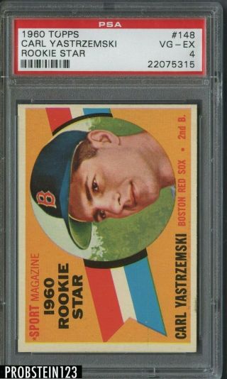 1960 Topps 148 Carl Yastrzemski Boston Red Sox Rookie Star Rc Hof Psa 4 Vg - Ex