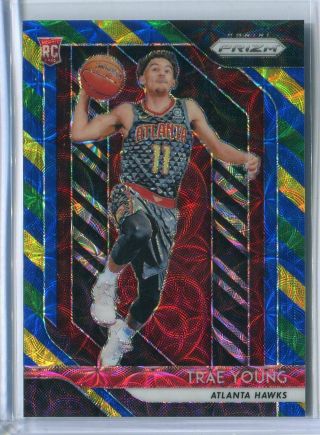 2018 - 19 Panini Prizm Choice Trae Young Blue Green Yellow Refractor Rc 78 Hawks