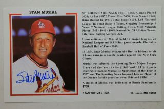 Stan Musial St Louis Cardinals Autographed Stan The Man Inc 4x6 Postcard