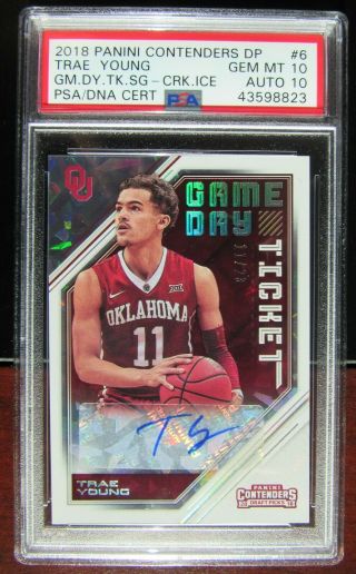 2018 Psa/dna 10/10 Trae Young Cracked Ice Prizm 1/1 Contenders Auto/autograph Rc