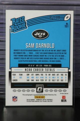 2018 Donruss Optic Sam Darnold Holo Rated Rookie Auto Autograph RC 42/99 LC 2