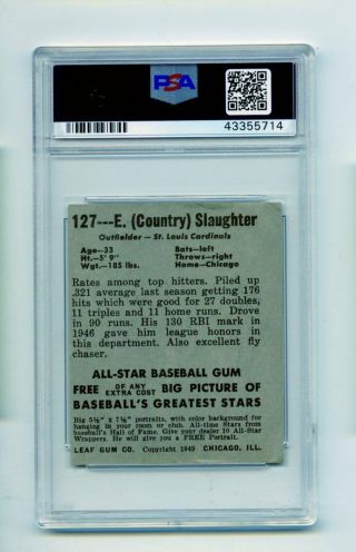 1948 Leaf Enos Slaughter 127 St.  Louis Cardinals Baseball Card PSA Good 2
