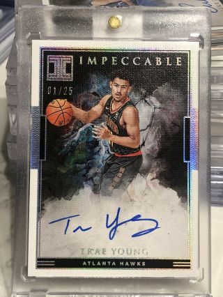 2018 - 19 Panini Impeccable Silver Trae Young Hawks Rc Rookie Auto 1/25