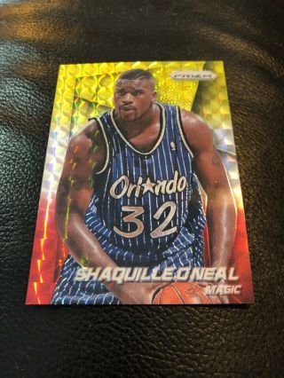 2014 - 15 Panini Prizm Shaquille O’neal Yellow & Red Mosaic Prizms Card 228