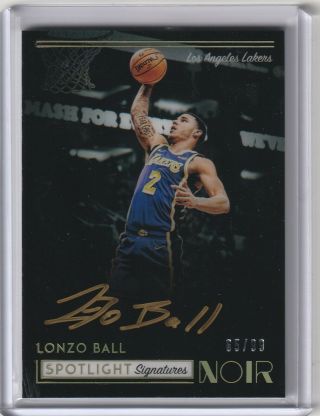 2018 - 19 Panini Noir Lonzo Ball Spotlight Signatures Auto 65/99 Sp La Lakers