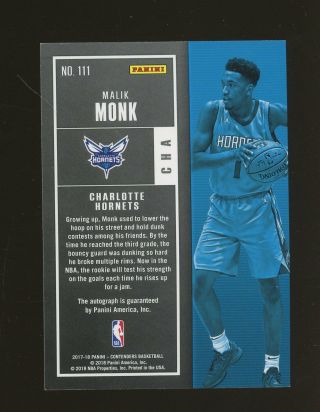 2017 - 18 Contenders Cracked Ice Rookie Ticket Malik Monk Hornets RC AUTO /25 2
