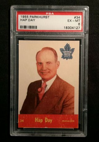 1955 55 - 56 Parkhurst Hap Day (34) Hof Manager Toronto Leafs Psa 6 Tough Card