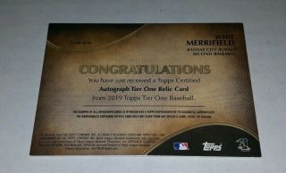 2019 Topps Tier One Whit Merrifield Auto Patch Relic Kansas City Royals /100 2