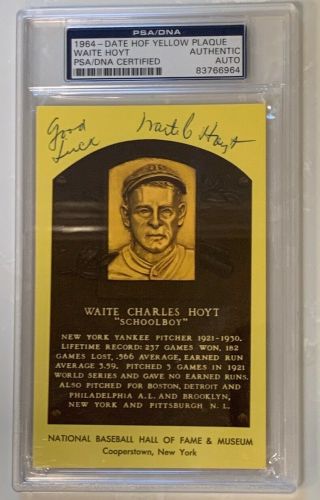 Waite Hoyt Hof Gold Plaque Postcard Psa/dna Yellow Signed Autographed Yankees