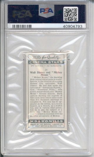 1931 W.  D.  & H.  O.  Wills WALT DISNEY / MICKEY MOUSE 24 PSA 7 NM Cinema Stars 2