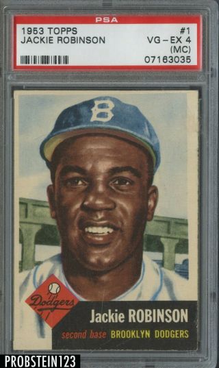 Jackie Robinson 1953 Topps Baseball 1 Psa 4 Vg - Ex (mc) Brooklyn Dodgers Hof