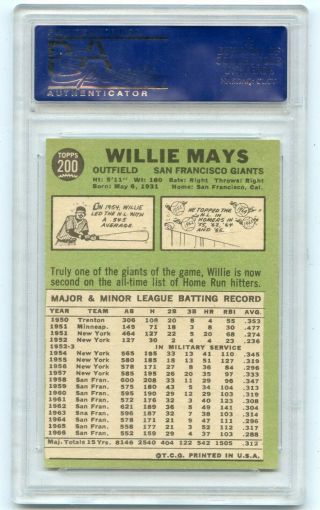 1967 TOPPS BASEBALL 200 WILLIE MAYS,  SAN FRANCISCO GIANTS,  HOF - PSA 6 (31558) 2