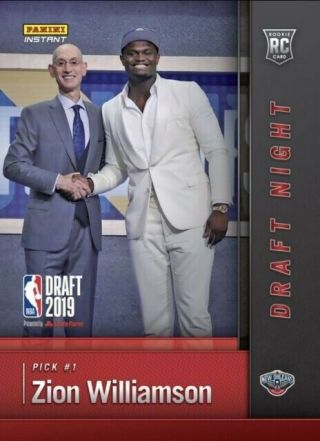 Zion Williamson 2019 - 20 Panini Instant Draft Night Rookie Card In Hand (23 Avail