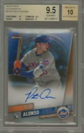 2019 Topps Finest Pete Alonso Rc Auto Refractor Fa - Pa Mets Bgs 9.  5 Gem 10