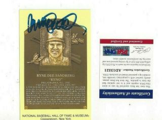Ryne Sandberg Autographed Chicago Cubs Hof Plaque Postcard Psa