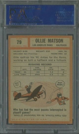 1962 Topps Football 79 Ollie Matson Los Angeles Rams PSA 7 NM 2