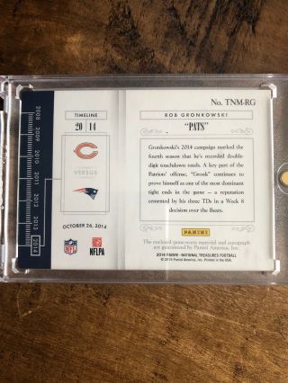 2014 National Treasures TIMELINE Rob Gronkowski 4 - Color Patch AUTO /15 4