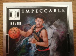 Trae Young 69/99 rookie auto 2018 - 19 Impeccable RC autograph Hawks 2