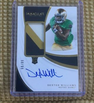 2019 Immaculate Dexter Williams 3 Color Jersey Rookie Patch Auto D/99 Irish