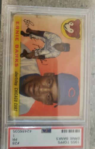 1955 Topps Ernie Banks Chicago Cubs 28 Baseball Card Psa 1 Acceptable