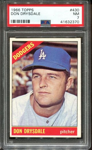 1966 Topps 430 Don Drysdale Psa 7 Hof Los Angeles Dodgers
