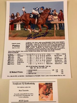 Secretariat - Ron Turcotte Signed Preakness Stakes Photo W/ Picture