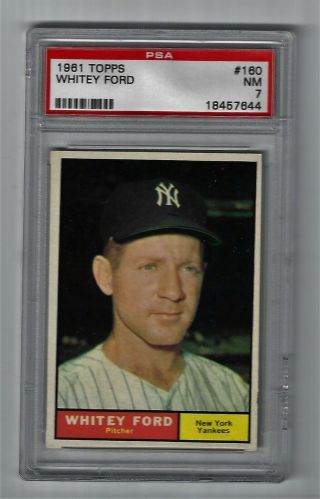 1961 Topps Baseball Card Whitey Ford 160 York Yankees Psa Graded Nr 7