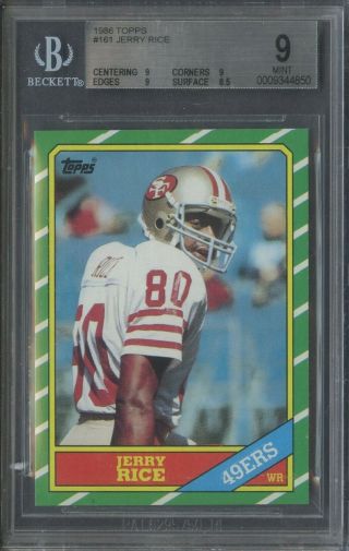 1986 Topps 161 Jerry Rice San Francisco 49ers Rc Rookie Hof Bgs 9
