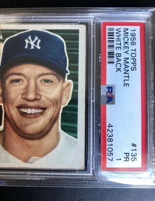 1956 Topps Mickey Mantle York Yankees 135 PSA 1 White Back 2