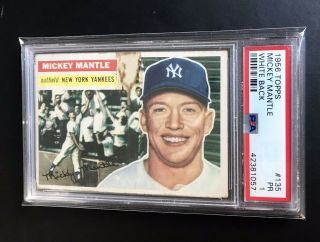1956 Topps Mickey Mantle York Yankees 135 PSA 1 White Back 5