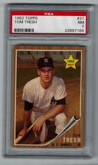 1962 Topps Baseball Card Tom Tresh 31 York Yankees Psa Graded Near 7