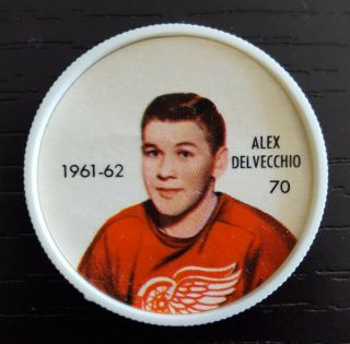 1961 - 62 Shirriff / Salada Hockey Coin 70 Alex Delvecchio Detroit Red Wings