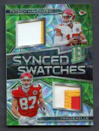 2018 Spectra Neon Green Travis Kelce Patrick Mahomes Chiefs Patch /50