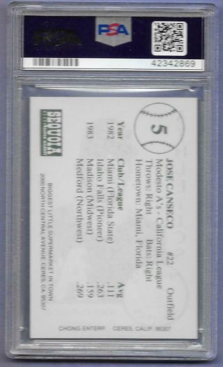 1984 Chong Modesto A ' s Set Jose Canseco PSA 10 RC Rookie Pop 7 2