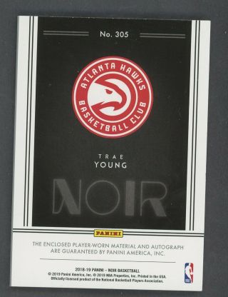 2018 - 19 Panini Noir Trae Young Hawks RPA RC 3 - Color Patch AUTO 39/99 2