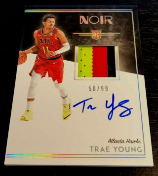 50/99 Trae Young 2018 - 19 Panini Noir Autograph Rookie Patch Auto True Rpa Hawks