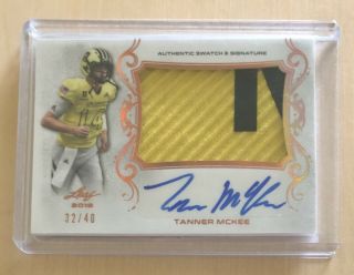 Tanner Mckee 2018 Leaf Army Patch Auto 22/40 Stanford Cardinal