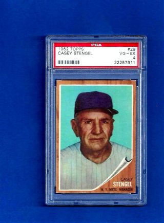 1962 Topps Baseball Card 29 Casey Stengel Psa 4 Vg - Ex N.  Y.  Mets