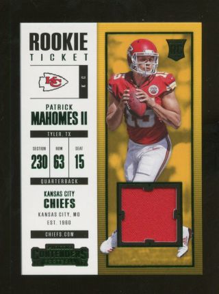 2017 Panini Contenders Rookie Ticket Green Patrick Mahomes Ii Rc Jersey Chiefs