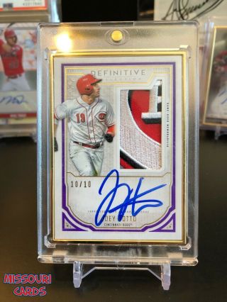 2019 Topps Definitive Joey Votto Gold Framed Jersey Logo Patch Auto 10/10 Wow