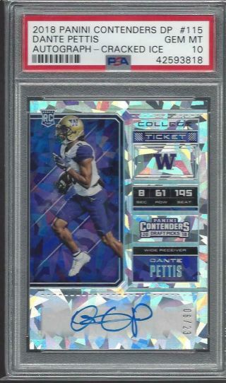 Dante Pettis 2018 Contenders Cracked Ice On Card Rookie Auto Rc /23 Psa 10 Pop 2