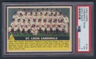 1956 Topps 134 St.  Louis Cardinals Team " Gray Back " Psa 5 " Ex "