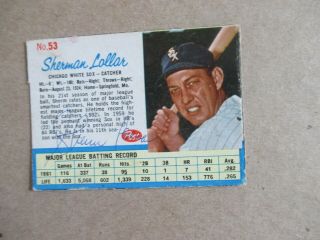 Sherm Lollar 1962 Post Cereal Baseball Card Vg Autographed